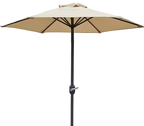 CAFIEDR Ombrellone da Esterno Portatile 2m Piccolo Tettuccio per Esterni Ombrellone, Manovella e 6 Stecche di Ferro, Ombrellone da Tavolo Beige per Piscina, Spiaggia, G