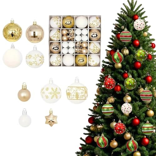 YZMXIY Weihnachtskugeln Set, 44 Stück Weihnachtsbaumskugeln Weihnachtsdeko,3-6cm Gold/Weiß Weihnachten Deko mit Aufhänger Christbaumkugeln Weihnachtsbaumschmuck Hängender Baumschmuck(Gold/Weiß)