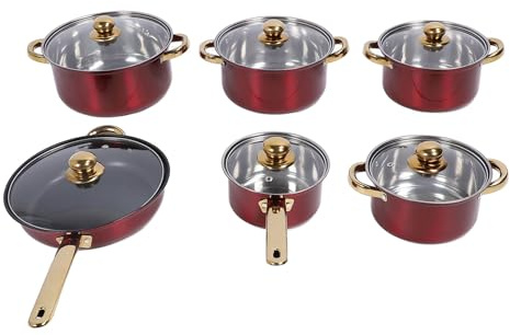 Juego de 6 sartenes de acero inoxidable, juego de utensilios de cocina de acero inoxidable, sartén de inducción, cacerolas con tapas, sartenes multifuncionales, sartenes de leche para cocina