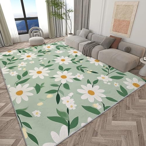 Area Rugs Living Room Bedroom Chrysanthemum Leaves Green 160x230 cm Non-Slip Large Rugs Washable Short Pile Rug For Living Room Bedroom Dining Room Skin-Friendly Carpet