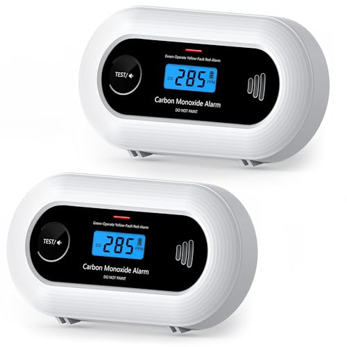 Carbon Monoxide Detectors 2 Pack, KARUOTOP 10-Year Battery CO Alarms with Digital LCD Display, Battery Powered Carbon Monoxide Alarms for Home, EN 50291 Standard