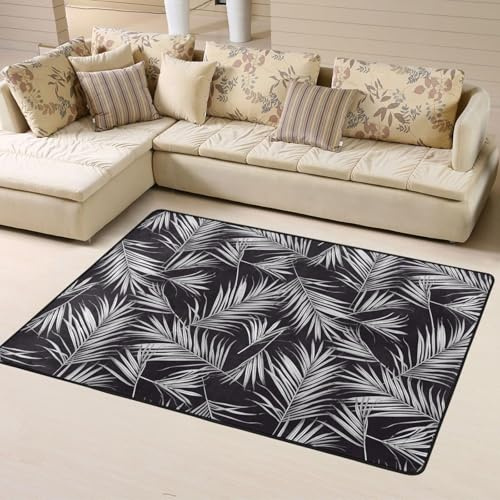 Alfombras para decoración de sala de estar, suaves hojas de palma blancas, alfombras lavables para dormitorio, sala de estar, 63 x 48 pulgadas