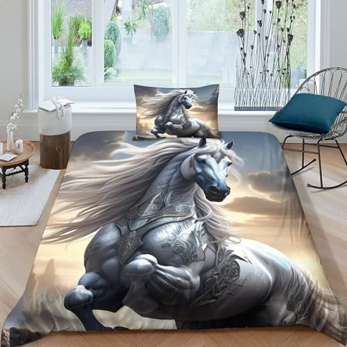 QPIRINMEX Cavallo Set Copripiumino Letto Singolo 3D Stampato Ideale Per Bambini E Ragazzi - Morbida Microfibra Completo Di Federe Cuscino,Single（135x200cm）