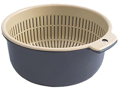 Kitchen Colanders Bowl Set, 2 in 1 Kitchen Colander Set with Bowl Strainer Washing Vegetable Basket Large Fruit Vegetable Washing Sink Strainer Basket for Pasta, Vegetables, Fruits (Small)