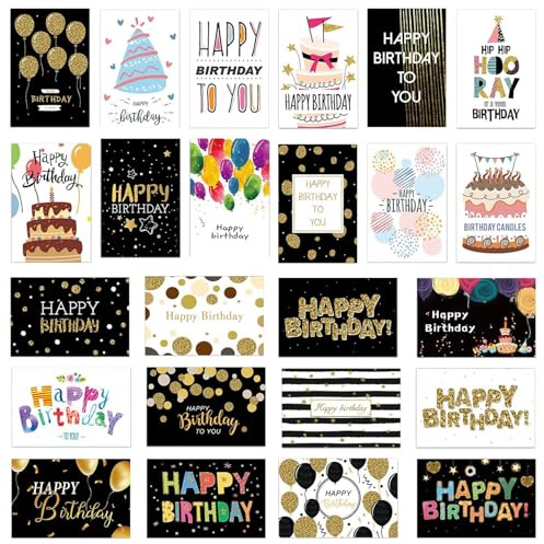 Yolistar 24 Pezzi Biglietto di Auguri Compleanno,Biglietti di compleanno con busta e adesivi,Cartoline Biglietti Piegati Compleanno per Uomini, Donne, Bambini, Biglietti Auguri di Buon Compleanno