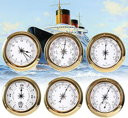 EOTRERANQ Barometer Traditional Barometer 120mm Wall Mounted Thermometer Hygrometer Barometer Watch Tidal Clock Weather Station Copper Shell for Hotels, Warehouses, Offices barometer