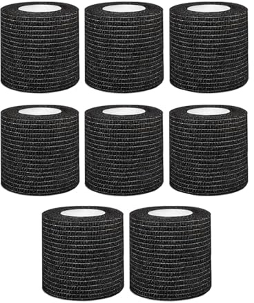 JZK 8 rollos de vendaje cohesivo elástico de 5cm de ancho, vendaje autoadhesivo, cinta deportiva para estiramiento atlético, muñeca, dedos, tobillos, pies, cinta adhesiva elástica para mascotas, negro