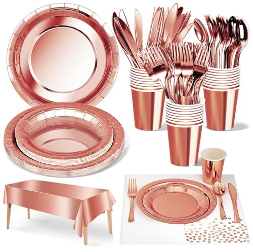 Nkaiso 141 Pcs Rosegold Party Plates Cups and Napkins Set for 20 Guests