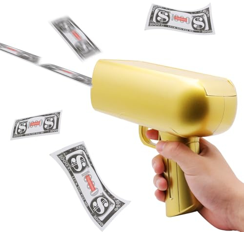OBEST Geld Pistole Shooter Spielzeug, 150 Gefälschte Banknoten, Super Money Gun,Matte Gold Prop Gun, Geld Regen, Geeignet für Parteien, Hochzeiten, Party Spiele