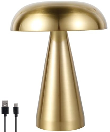 Grzybowa lámpara de mesa portátil, lámpara de escritorio LED inalámbrica, USB, lámpara de noche con forma de hongo, 3 colores, atenuación, decorativa metálica, dorada, plateada, lámpara de noche para