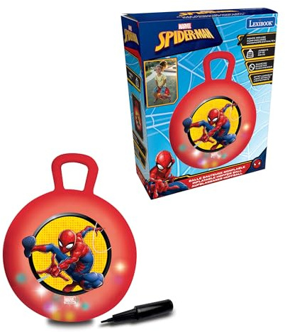 Lexibook, Spider-Man, Palla Saltellante Gonfiabile, Pompa Manuale Inclusa, Plastica Sicura e Resistente, Rosso, BG040SP