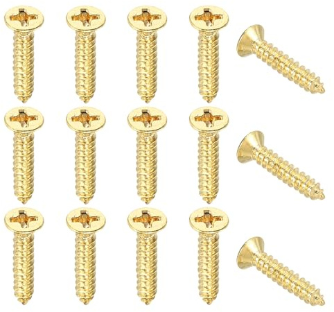 YELARXI Brass Wood Screws Self Tapping Screws, M3 x 16 mm Flat Cross Head Fit for Door Hinges Electronics Furniture (50 Pack, Gold Tone)