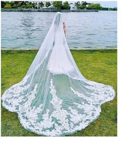Elegant Kam Brudslöja Bröllopsbrudslöja Justerbar Draperad Spets Katedralslöja Bröllopsklänningar Eviga Brudtillbehör Lyxiga Ceremoni Essentials(White 2_350cm)