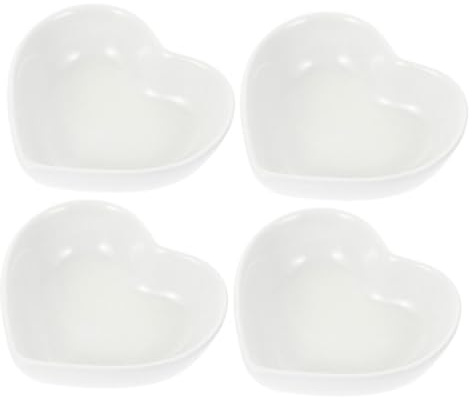 Mobestech Heart-Shaped Ceramic Dipping Sauce Bowls Small Sauce Plates for Sushi and Appetizers White 4pcs Set Serving Snack Condiment Dishes
