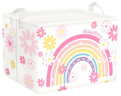 Clastyle Regenbogen Kinder Wäschekorb mit Henkel Faltbar Kleidung Spielzeug Aufbewahrungskorb Mädchen Aufbewahrungsbox für Babyzimmer Bad, Rosa, 40x30x30 cm
