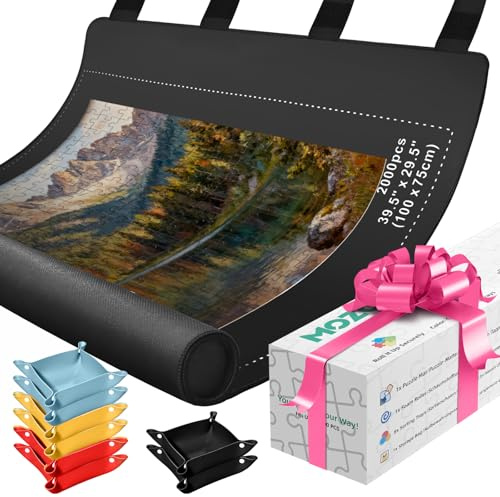 MOZOOSON Tappetino Puzzle Arrotolabile 2000 Pezzi - Set Completo con 8 Vaschette, Custodia Regalo - Stuoia in Gomma 80 x 120 cm per Conservazione e Trasporto, per 1000/1500/2000 Pezzi