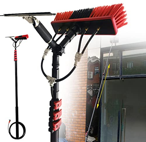 Palo per la pulizia delle finestre, alimentato ad acqua, spazzola telescopica, per pulire tetti di verande, pannelli fotovoltaici e solari, kit per la pulizia dei pannelli solari per finestre in vetro