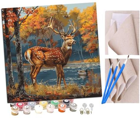 SENDJJ Peinture par Numero Adulte Cerf sauvage de la forêt (11) animal DIY Peinture à l'huile Numéros Toile Paint by Numbers Peindre par Nombre Kits sans Cadre 40x40cm