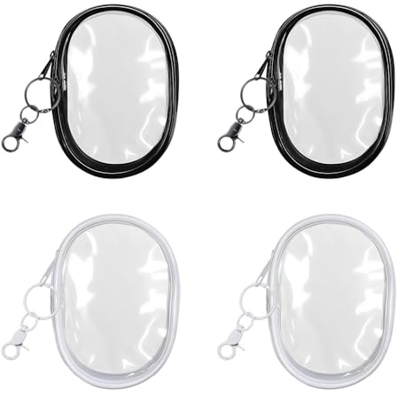 TRKETK 4 Pièces Pochette Transparente pour Porte-Clés Rangement Pochettes Transparentes Figurines Mini Trousse de Maquillage Portable pour Femme pour Organiser Les Câbles de Données Les Chargeurs