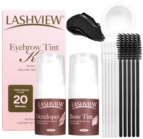LASHVIEW Lash Color Kit Brown Professional Lash and Brow Color Kit with Natural Effects Long Lasting Lasts 4 Weeks Easy to Use for Salon & Home Use(Black)