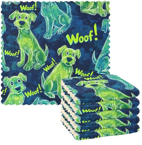 Mnsruu Microfibre Cleaning Cloths Fluorescent Dog Pattern Reusable Dish Cloths for Washing Up 6 Pack Swedish Dishcloth Microfibre Cleaning Towels Washable Duster Rags Cloth Home