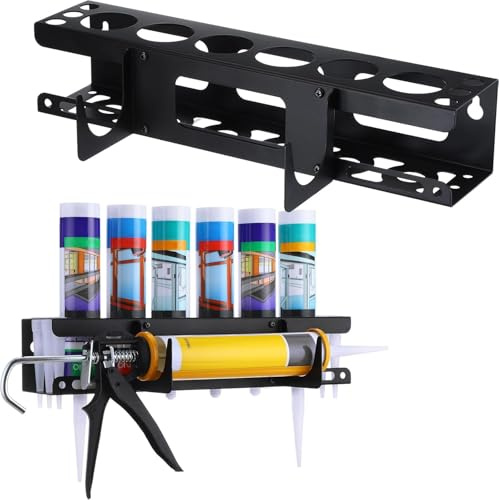 TW1TGOFT Silicone Tube Holder Storage - Wall Mount Caulking Tube Racking for 6 Tubes & Gun, Silicone Sealant Gun & Vans Storage Solutions for Workshop Garage Home, 41.3x11.5x10cm