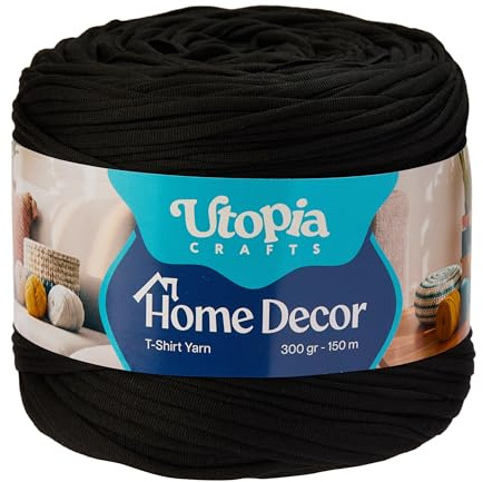 Utopia Crafts heminredning t-shirt garn för virkning och stickning 300 g (Jet Black, 300 g)