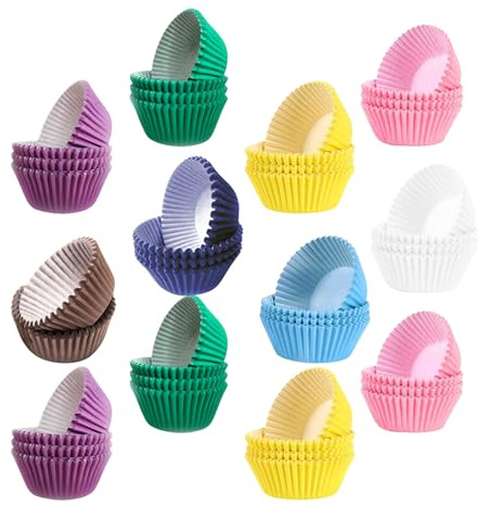 Angoily 800 Caissettes à Cupcakes en Papier Sulfurisé Anti-Graisse Couleurs Arc-en-Ciel Assorties Moules Jetables pour Pâtisserie Muffins Truffes et Desserts Variés Fond Renforcé