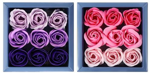HONITANO Coffret Présent 2 Boîtes Bouquet de Savons Roses Dégradées 9 Fleurs Savonnette Multicolores Arôme Léger et Solide Présent Saint-Valentin et Détente Bain Boîtes Élégantes et