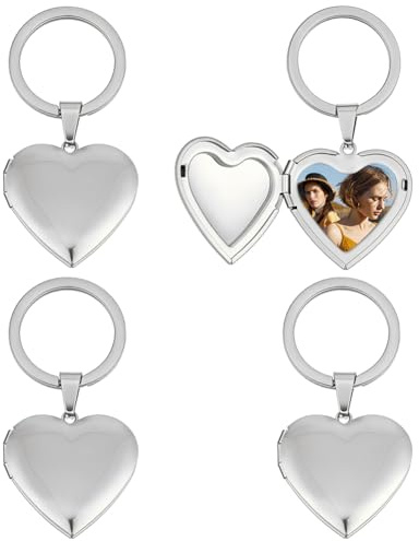 PH PandaHall Porte Clés Médaillon Cœur 4PCS 3.8cm Porte Clés Pendentif Photo Souvenir en Acier Inoxydable Brelqoues Amour pour la Fête des Mères la Fête des Mères Anniversaire