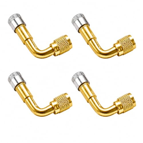 JiangZShangM 4PCS Extensions de Valve 90 degrés, Rallonges de Valve à 90 degrés pour Valve Pneu Voiture et Valve Coudée Moto, Adaptateur de Tige de Valve Étanche pour Vélo, Scooter et Remorque
