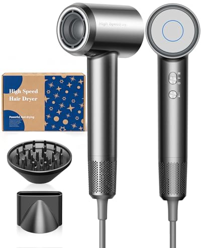 Bannilu Phon Capelli Professionale, Asciugacapelli Ionico 160.000 RPM, Ultraleggero 370g e Silenzioso, Asciugatura Rapida Anticrespo, con Diffusore, Mini Phon da Viaggio e Idea Regalo Grigio