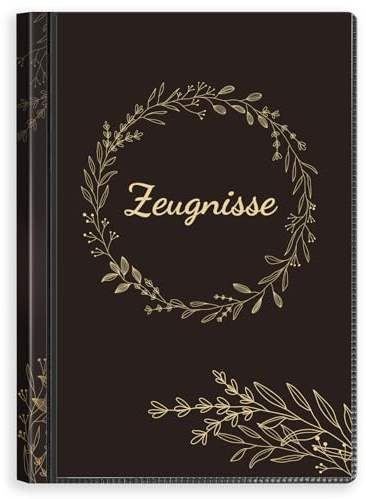 SKYDUE Zeugnismappe A4 Mit 30 Hüllen – Zeugnissmappe, Mappe Mit Klarsichthüllen,Dokumentenmappe Für Urkunden, Zeugnisse & Zertifikate(Schwarzgold)
