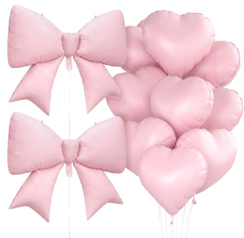 11 Stück Schleifen Herz Folienballon,Baby Rosa XXL Schleifen Ballon,Creme Rosa Herz Helium Luftballons,für Prinzessin Geburtstag Babyparty Hochzeit Valentinstag