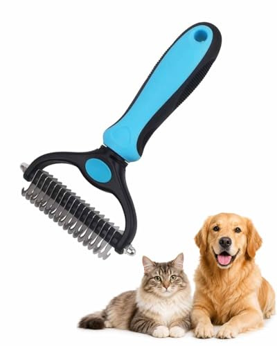 Pet Pro Grooming Tool, 2-in-1 Undercoat Rake & Deshedding Brush for Dogs and Cats, Professional Dematting Comb with Safe Dual-Sided Blades for Mats, Tangles and Loose Fur