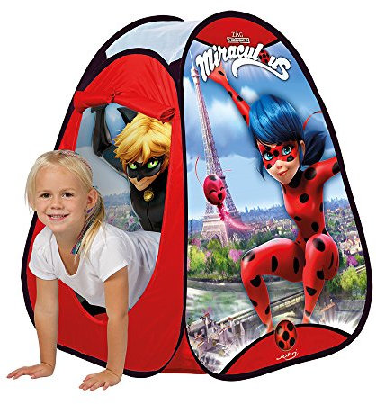 John 76044 76044-Pop Up Kinderzelt, Wurfzelt, Spielhaus mit gedrucktem Motiv für Kinder Miraculous: Tales of Ladybug & Cat Noir Spielzelt