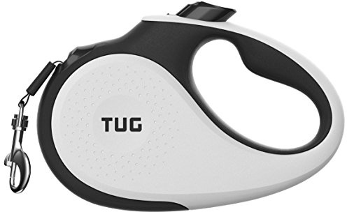 TUG 360° Tangle-Free Retractable Dog Leash with Anti-Slip Handle | 16 ft Strong Nylon Tape | One-Handed Brake, Pause, Lock (Small, White)