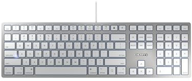 CHERRY KC 6000 SLIM FOR MAC, Tastiera Mac Con Filo (Porta USB-A), Layout per gli USA (QWERTY), Tasti Silenziosi, Design Piatto, Bianco-Argento