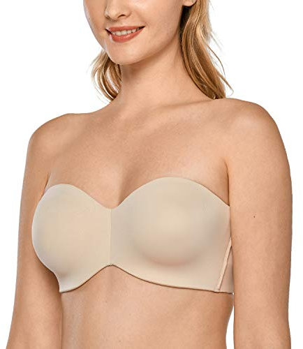 Delimira Women's Strapless Bras Underwire Support Non Padded Plus Size Minimiser Bra Beige 32E