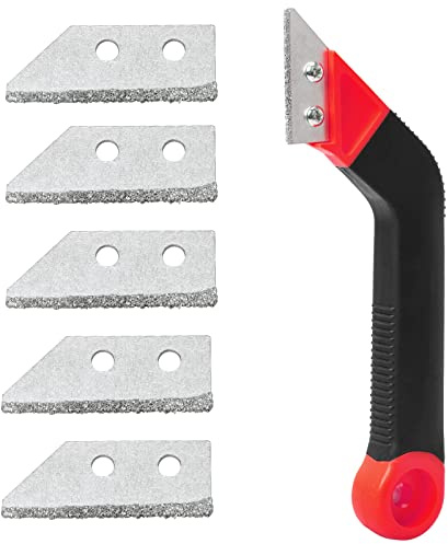 Grout Removal Tool, Tile Grout Remover Tiling Tools, Saw Angled Grout Scraping Rake with 5 PCS Extra Replacement Accessories for Tile Cleaning