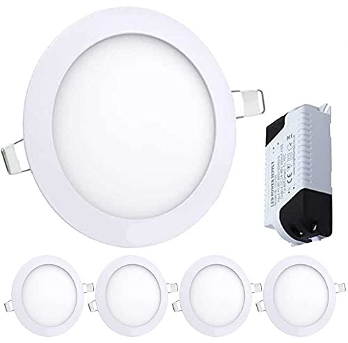 Manningham Lighting LED Recessed Downlight Panel – Pack of 10 6W Energy-Efficient Ultra-Thin Round Ceiling Spotlight with Driver Cool White 6500K - Flat Panel Down Light for Bedroom, Kitchen, Office