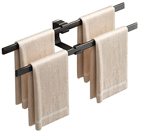 ALINZO Towel Rail Adhesive Towel Rack Telescopic Towel Hanger No Drill Wall Mounted Black Space Aluminum for Restroom Toilet,B50cm