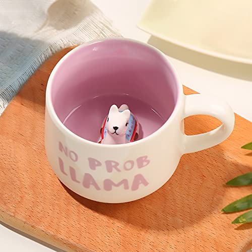 LOZACHE 3D Alpaca Coffee Mug, 12oz Funny Cartoon Handmade Figurine Milk Tea Cup, Xmas Birthday Alpaca Gifts for Friends, Kids, Girls, Wife, Grandma, Aunt