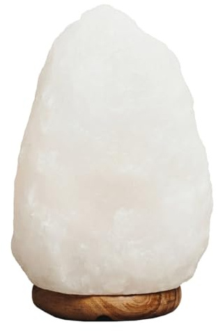 Premier Housewares White Natural Salt Lamp Irregular Shape Desk Lamp with Calming White Glow Wooden Table Lamp Wood Base 23cm x 12cm x 12 cm