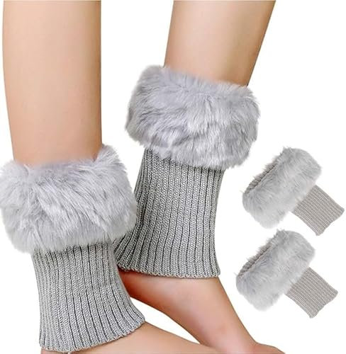 FIBOUND 1 Paar Kurze Häkelstiefelüberzüge für Damen, Gehäkelte Stiefelüberzüge Kurzen Manschetten, Kurze Warme Häkel-Beinstulpen, Kurze, Gedrehte Stiefelüberzüge aus Pelz – Hellgrau