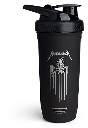Smartshake Rockband Reforce Edelstahl-Protein-Shaker-Flasche, 900 ml, auslaufsicherer Schraubdeckel, BPA-frei, nicht isoliert, Unisex (Metallica, Scary Guy Logo)