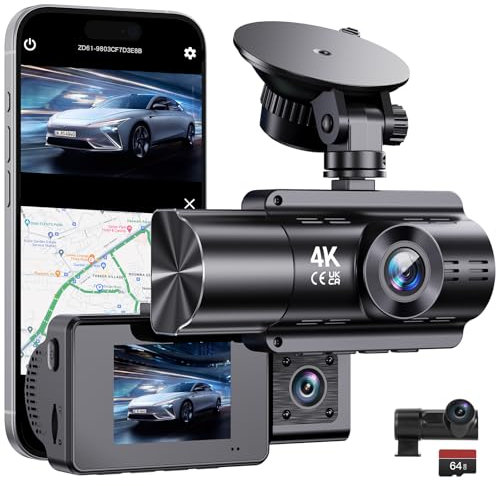 Dashcam Auto vorne und hinten Dasch cam 360 Grad berwachung mit akku 4K mit GPS 5Ghz WiFi Dash Cam mit 64GB SD Auto Kamera mit Parküberwachung/Super Nachtsicht/Loop-Aufnahme
