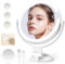 NIBSHOOM Espejo Maquillaje con Luz, Espejo de Aumento LED 1x/10x, Espejo de Maquilhagem Regulable en 3 Colores con Luces, Giratorio 360°, Espejo Ducha con Ventosa para Baño, 7 Pulgadas