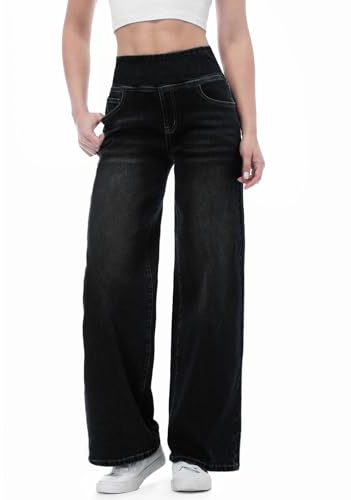 Chasehot Dam Push Up Jeans, Elastiska Damjeans Högt Midje Rak Jeans med Fickor Jeggings Legging Vida Shaping Straight, Svart-M, 29