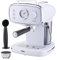 Cooks Professional 15-Bar Retro Espresso Coffee Machine with Frothing Steam Wand, Built-In Temperature Gauge, 1.2L Water Tank & Stainless Steel Drip Tray | White & Silver